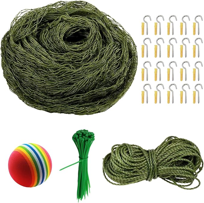 Cat Netting Balcony, Upgraded HDPE & Stainless Steel Tough Balcony Netting for Pets, 10FT X 13.1FT Anti Fall Cat Balcony Netting for Window, Balcony, Stairs, with Cat Ball