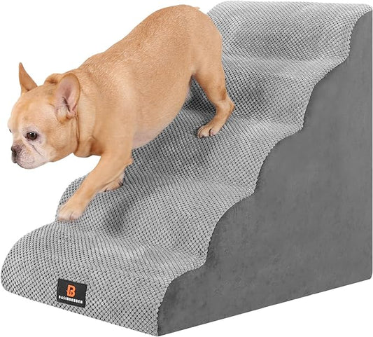 Dog Stairs for Small Dogs, Dog Steps for Bed, 5 Step Dog Stairs for Medium Dogs, Pet Stairs for High Beds and Couch, Pet Steps for Bed, Non-Slip Balanced Stable Bed Stairs for Dog, Grey