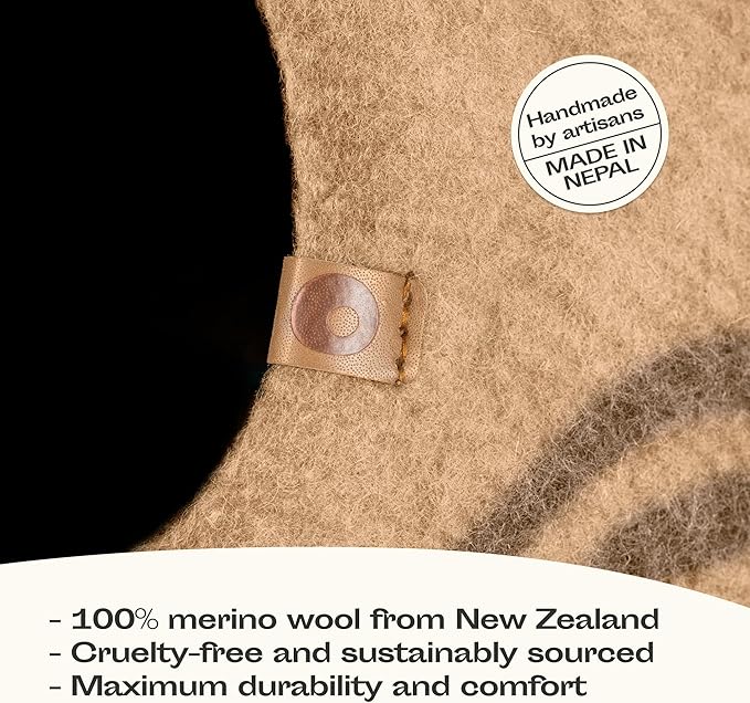 MEOWFIA Premium Felt Cat Bed Cave - Handmade 100% Merino Wool Bed for Cats and Kittens (Light Shades) (Medium, Beige)