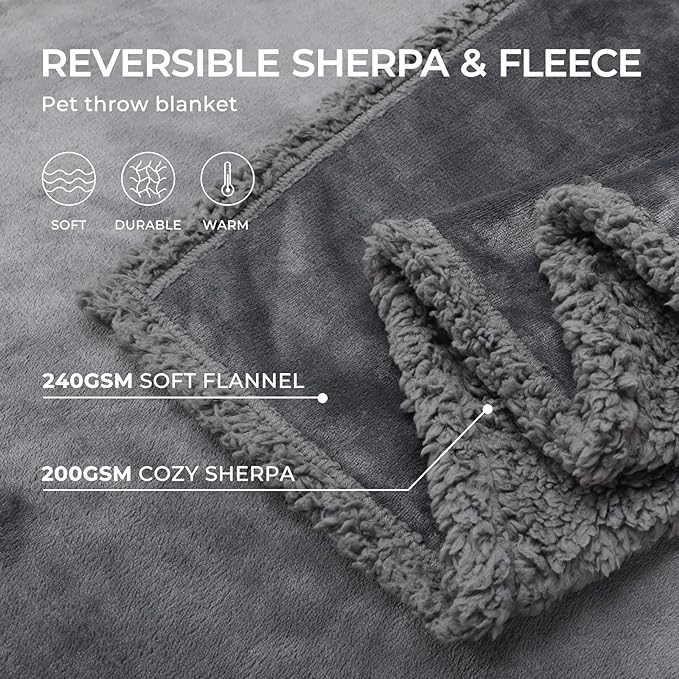 Waterproof Pet Blanket, Liquid Pee Proof Dog Blanket for Sofa Bed Couch, Reversible Sherpa Fleece Furniture Protector Cover for Small Medium Large Dogs Cats, Dark Gray King Size（100" x 85"）