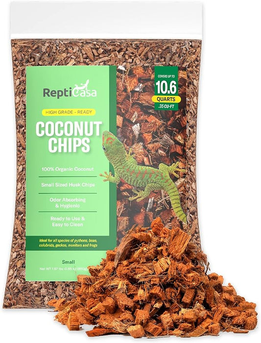 Organic Coconut Chips Substrate Clean & Ready to Use for Reptiles, Snake, Tortoise, and Amphibian, Natural Fiber Free Husks, Clean Breeding and Bedding Flooring, Odor Absorbing – 10.6 Quarts