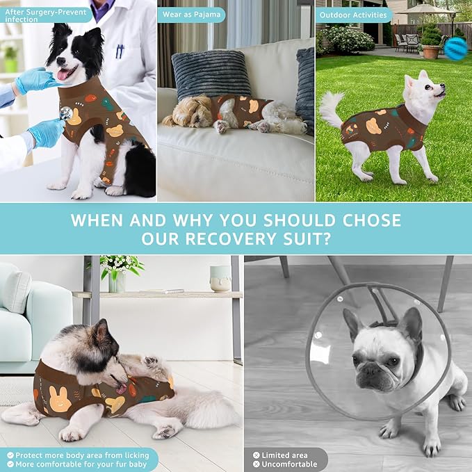 Recovery Suit for Dogs, Dog Surgery Recovery Suit with Zipper Closure Post Spay, Neuter, Abdominal Surgical Suit for Male Female Dogs Can Pee, Prevent Licking Dog Onesies, Brown Bear, XS