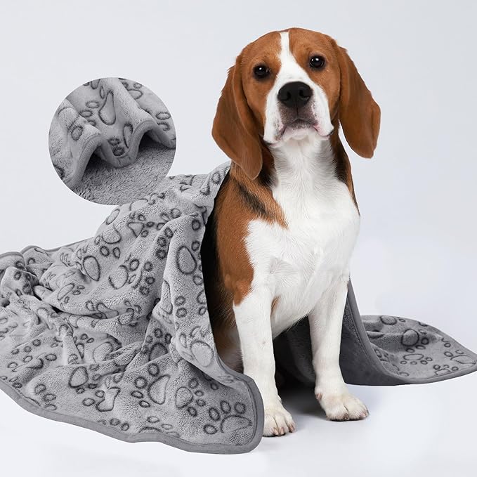 Luciphia 1 Pack 2 Pet Blankets for Dogs Cats, Fleece Print Dog Cat Blankets for Small Medium Large Puppy Kitten, Grey Paw Small (23x16 inch)