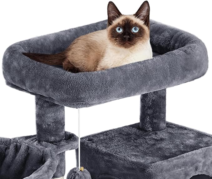 Yaheetech Cat Tree Cat Tower, 40-Inch Cat Condo with Oversized Soft Platform, Scratching Board, Basket and Hammock, Cat Furniture for Kittens Cats Pets, Dark Gray