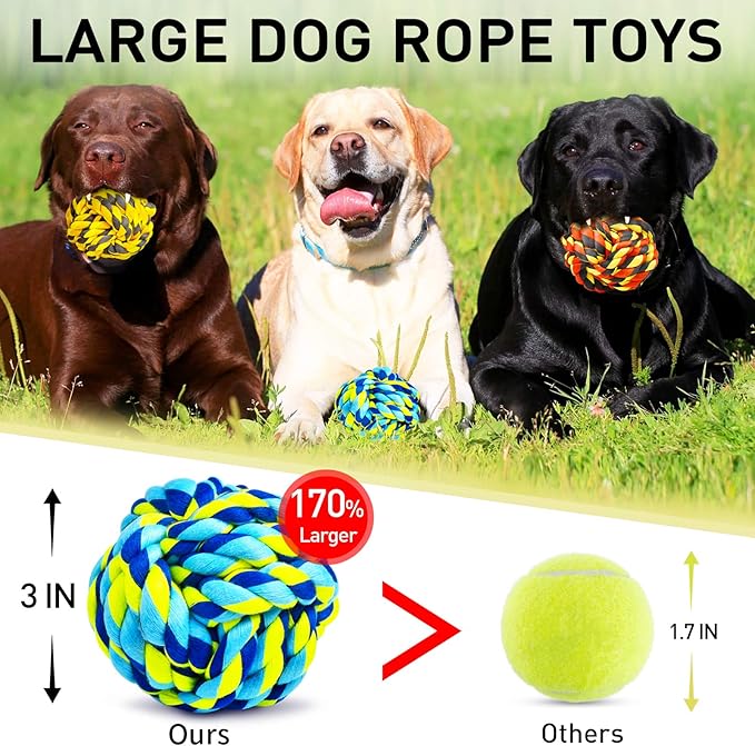 SHARLOVY Dog Chew Toys for Aggressive Chewers, Dog Balls for Large Dogs, Heavy Duty Dog Toys with Tough Twisted, Dental Cotton Dog Rope Toy for Medium Dogs, 6 Pack Indestructible Chew Toys