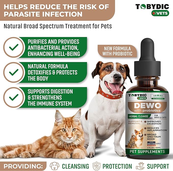 Broad Spectrum Herbal Medicine with Probiotic for Cats & Dogs - Prevention & Treatment Helps to Remove Toxins and Parasites -Medication & Supplement Drops - Made in USA