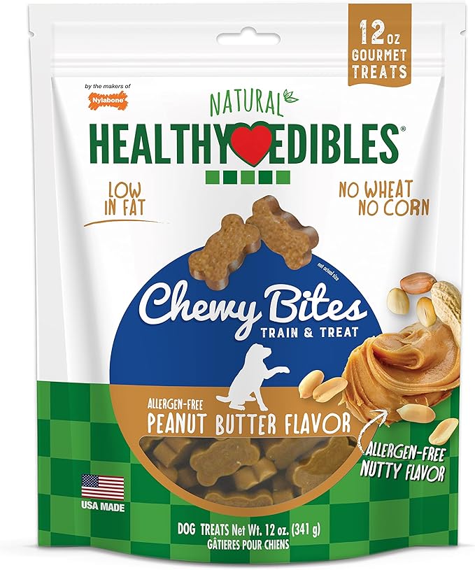 Nylabone Healthy Edibles Chewy Bites Dog Training Treats Peanut Butter, 12 Ounce (1 Count)