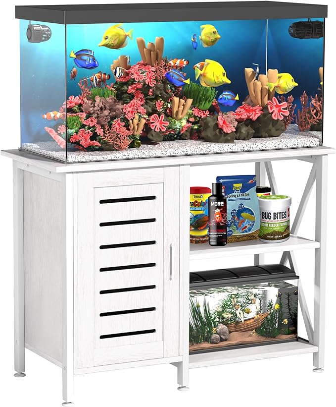 40-50 Gallon Fish Tank Stand, Aquarium Stand with Cabinet Accessories Storage, Heavy Duty Metal Frame, 40.55" L*18.89" W Tabletop, 850LBS Capacity, White PG02YGW