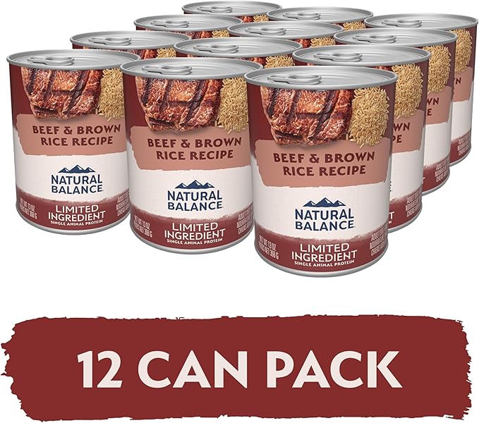 Natural Balance Limited Ingredient Adult Wet Canned Dog Food with Healthy Grains, Beef & Brown Rice Recipe, 13 Ounce (Pack of 12)