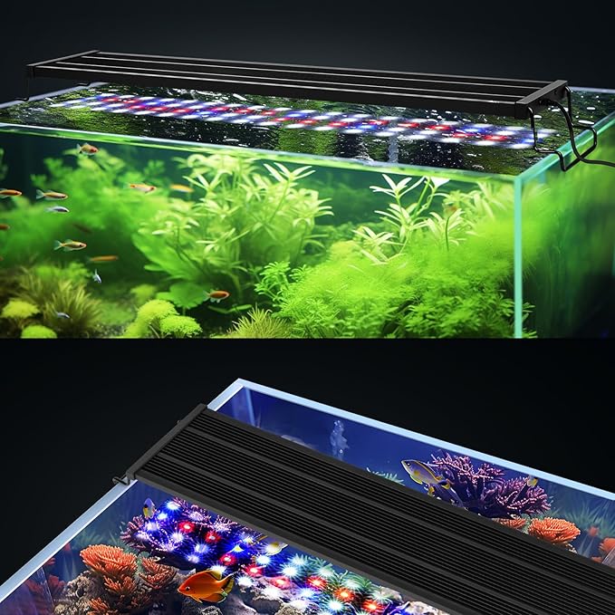 AQQA Fish Tank Light for Plants Aquarium Light with Timer 14 Colors Adjustable Full Spectrum LED Fish Light Waterproof Dimmable Light for Fish Tank 47-55 Inch (45W)