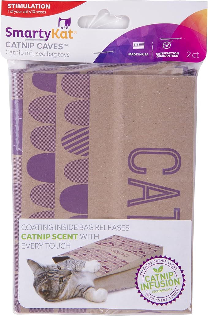 SmartyKat (2 Count Catnip Caves Catnip Infused Bag Cat Toys - Brown, 2 Count