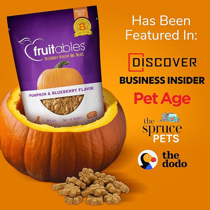 Fruitables Baked Dog Treats – Pumpkin Treats for Dogs – Healthy Low Calorie Treats – Free of Wheat, Corn and Soy – Pumpkin and Cranberry – 7 Ounces