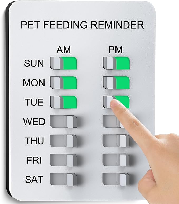 Magnetic Dog Feeding Reminder with Sticker, Dog Accessories, Daily AM/PM Chart Signs Each Week, Helps You Track Pet Feeding & Medication, Easy to Use on Fridge, Wall, Food Storage Bin