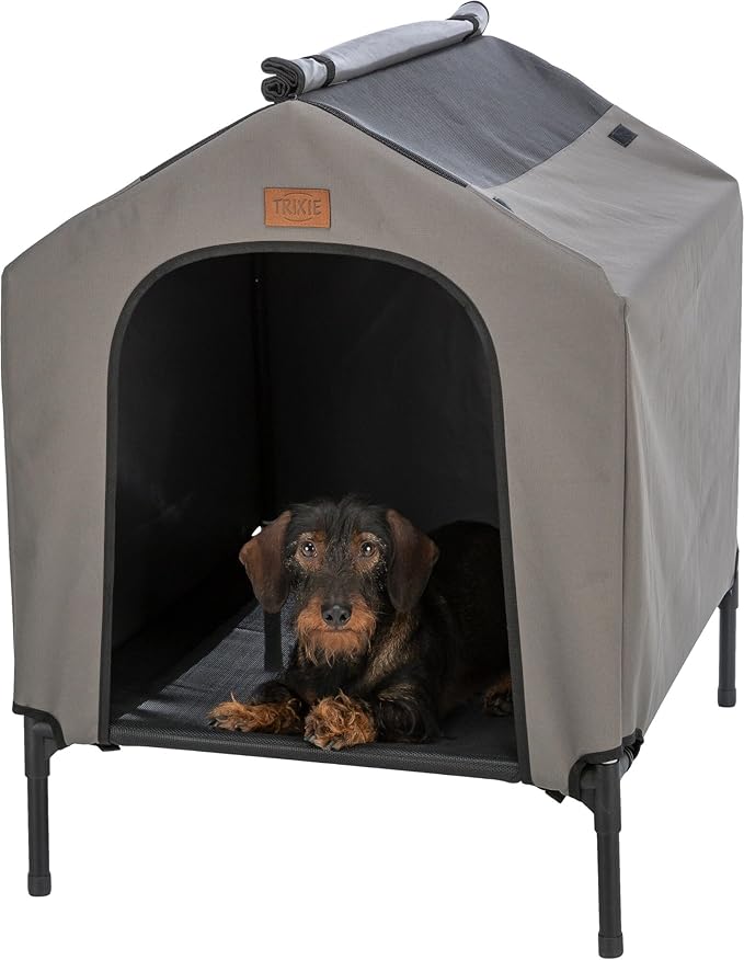 TRIXIE 2-in-1 Elevated Dog House, Portable Pet Camping Cot & Tent, Raised Bed & Dog Shade for Small-Medium Dogs