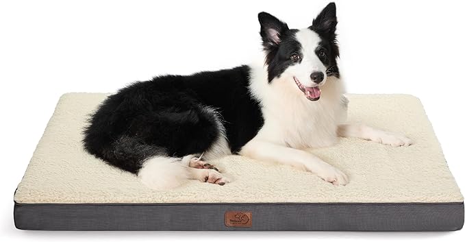 Bedsure Extra Large Dog Crate Bed - Big Orthopedic Waterproof Dog Beds with Removable Washable Cover for Large Dogs, Egg Crate Foam Pet Bed Mat, Suitable for Dogs Up to 100 lbs