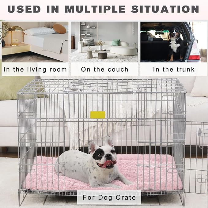 Washable Dog Bed Mat Reversible Dog Crate Pad Soft Fluffy Pet Kennel Beds Dog Sleeping Mattress for Large Jumbo Medium Small Dogs, 29 x 18 Inch, Pink