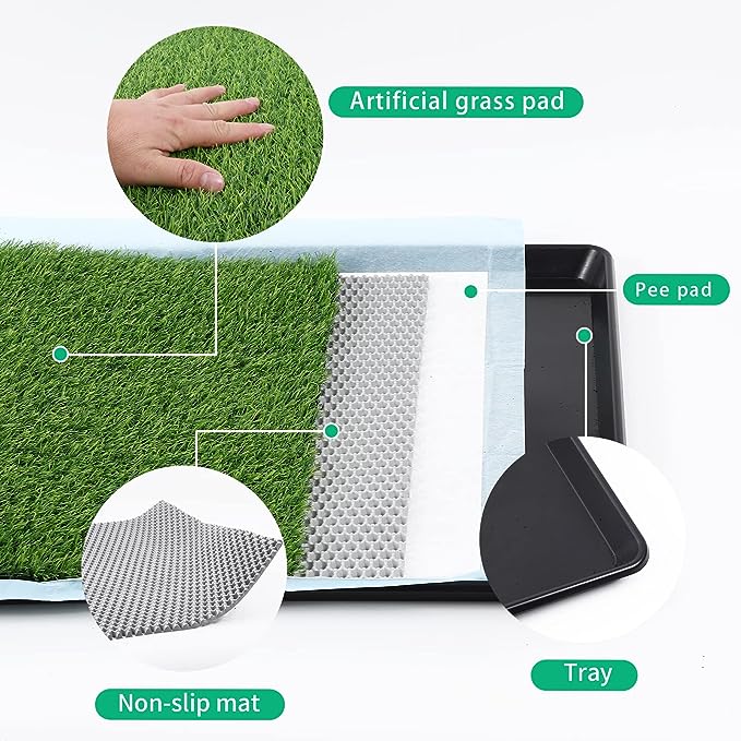 Dog Grass Pad with Tray Arificial Grass Patch for Dogs Potty Tray Fake Grass for Dogs to Pee On Turf with Tray for Litter Box Puppy Potty Training Collect Pet Pee Outdoor and Indoor Use