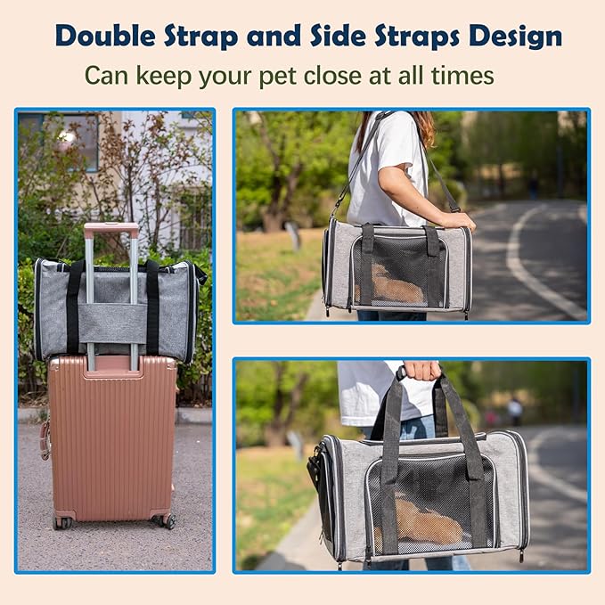 Dog Cat Carrier Pet Carriers for Small Medium Large Cats Dogs Carrier Soft Sided Small Puppy Dog Carrier Portable Foldable Airline Approved Dog Cat Travel Carrier Grey Black L