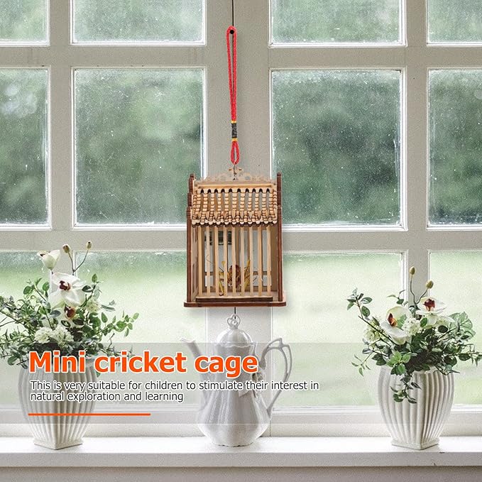 Balacoo Wooden House Grasshopper Cage Habitat Box Critter Cages Garden Hanging Insert Cage for Grasshopper Crickets Light Brown 2