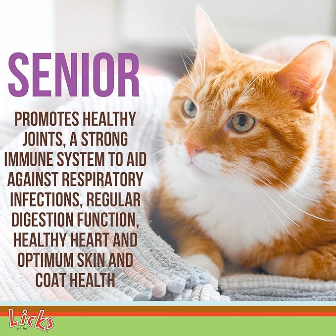 Licks Pill-Free Senior Cat - Joint Support & Digestion Supplement for Senior Cats - Immunity Vitamins & Heart Health Supplements for Older Cats - Gel Packets - 10 Use