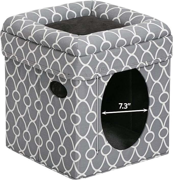 MidWest Homes for Pets Cat Cube Cozy Cat House / Cat Condo in Fashionable Gray Geo Print 15.5L x 15.5W x 16.5H Inches