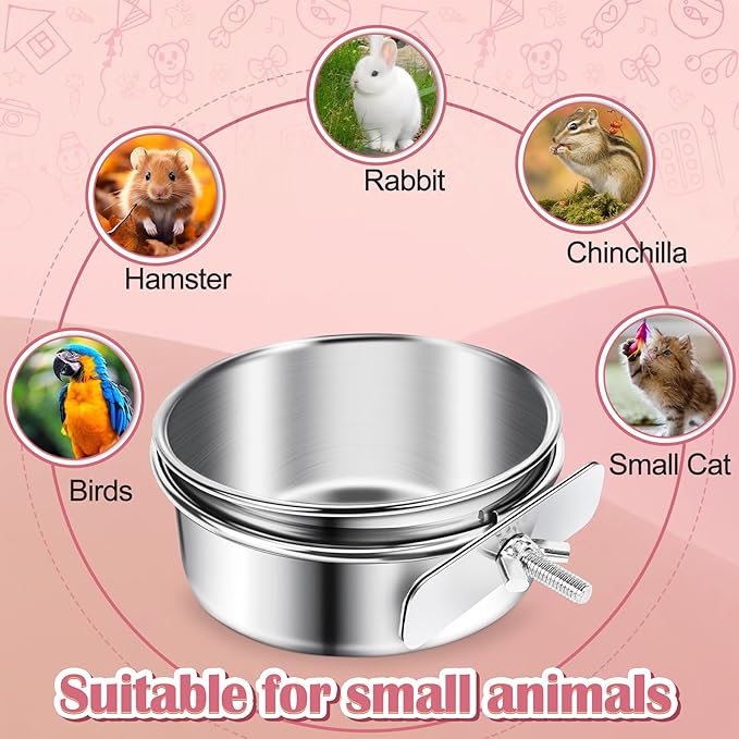 8 Pcs Stainless Steel Bird Food Bowls Bird Water Bowls with Clamp Holders, Bird Feeding Dish Cups Parrot Cage Coop Feeders for Cockatiel Conure Budgie Parakeet Macaw Lovebird Small Animal