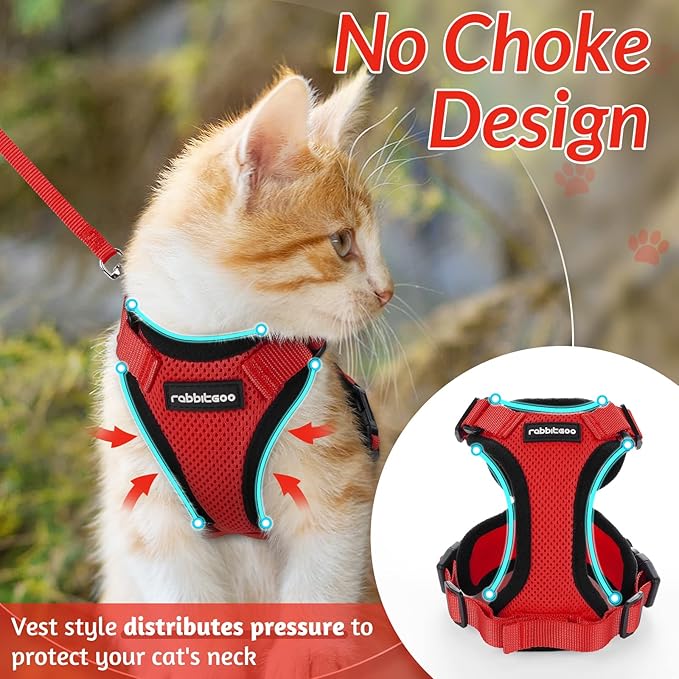 rabbitgoo Cat Harness and Leash for Walking, Escape Proof Soft Adjustable Vest Harnesses for Cats, Easy Control Breathable Reflective Strips Jacket, Red, XXS