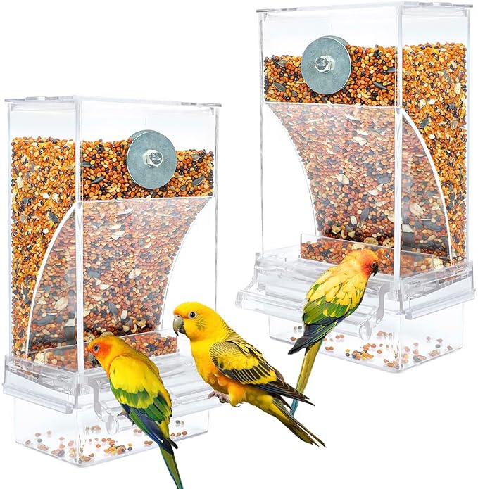 No Mess Bird Feeders Anti Spill Transparent Bird Feeder for Cage Bird Parrot Automatic Feeder Seed Food Container Cage Accessories for Budgies Canary Cockatiel Finch