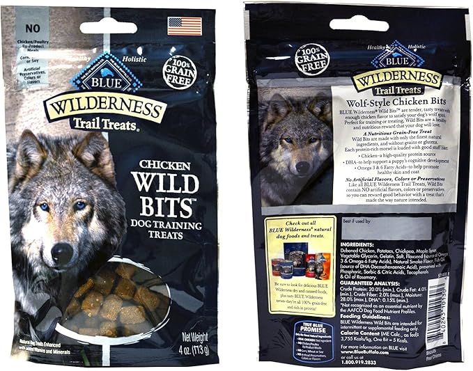Blue Buffalo Wilderness Trail Treats Grain-Free Wild Bits Dog Treats - 3 Flavors 2 BAGS EACH FLAVOR (Salmon, Chicken, & Duck) - 4 Ounces Each (6 Total Pouches) - MADE IN USA by Blue