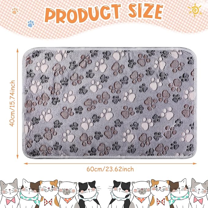 4 Pcs Pet Blanket Dog Puppy Blanket Paw Print Fleece Blanket for Small Medium Pet Dog Cat Warm Soft Sleep Mat Guinea Pig Cage Liners Blanket (Gray,Small(24 x 16 Inch))