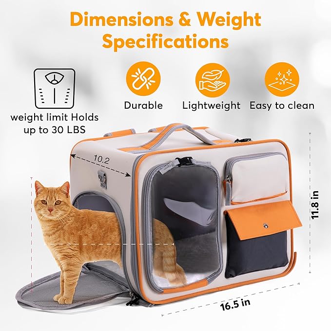 Pet Carrier Airline Approved - Comfortable and Spacious Dog and Cat Carrier - Soft Dog Travel Bag with Pockets and Padded Straps - Breathable Pet Carrier for Small Dogs/Cats/Rabbits and More