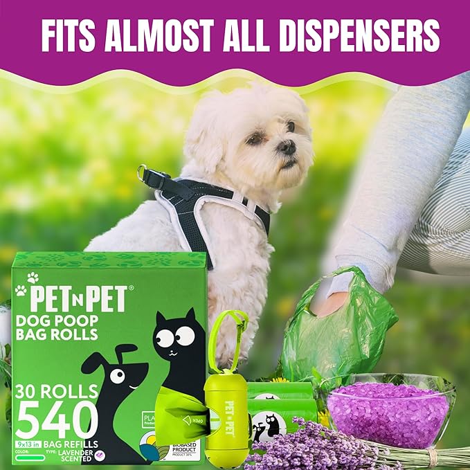 Pet N Pet Poop Bags For Dogs, Green 540 Counts Lavender Scented Dog Poop Bag Rolls, Dog Bags For Poop, Doggie Poop Bags, Dog Waste Bags, Doggy Bags Dog Bag