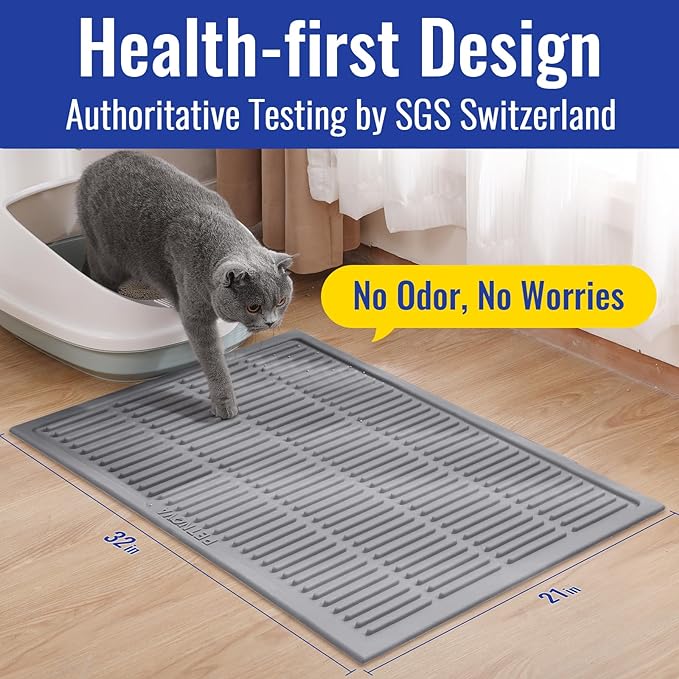 Rubber Large Litter Mat: Cat Litter Trapping Mat - Easy Clean Kitty Litter Catcher Mat (32" x 21")