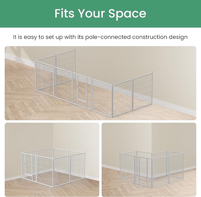 Simple Deluxe Dog Playpen, 32" Height 8 Panels Fence with Anti-Rust Coating, Metal Heavy Portable Foldable Dog Pen for Small/Medium Dogs RV Camping, White