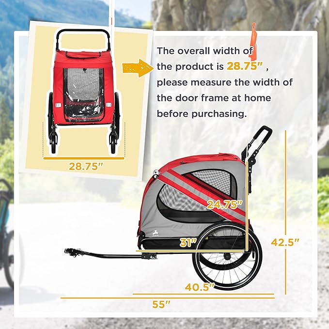 Aosom 2-in-1 Pet Bike Trailer for Small Dogs, Road-Visibility Bicycle Stroller, Weather-Strong Bike Wagon Trailer Sidecar Attachment