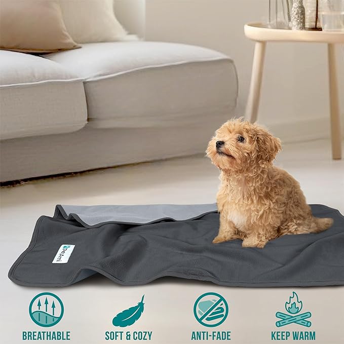 PetAmi Waterproof Dog Blanket for Bed, XL Pet Blanket Couch Cover Protection, Fleece Cat Blanket Throw for Crate Kennel Sofa Furniture Protector, Reversible Soft Plush, Twin 60x80 Gray/Light Gray