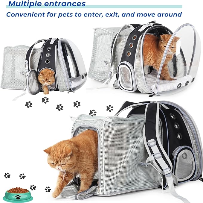 LOLLIMEOW Pet Carrier Backpack, Bubble Backpack Carrier, Cats and Puppies,Airline-Approved, Designed for Travel, Hiking, Walking & Outdoor Use (Dual Expandable-Black)