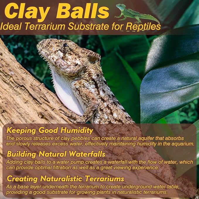 ZeeDix 10LBS Clay Balls for Terrarium, 4mm-16mm Lightweight Clay Leca Balls Reptile Terrarium Substrate, 100% Natural Expanded Clay Pebbles Substrate for Frogs Bearded Dragon Tortoises Snake Bedding