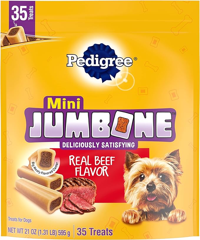 PEDIGREE MINI JUMBONE Small Dog Treats Real Beef Flavor, 21 oz. Pack (35 Treats)