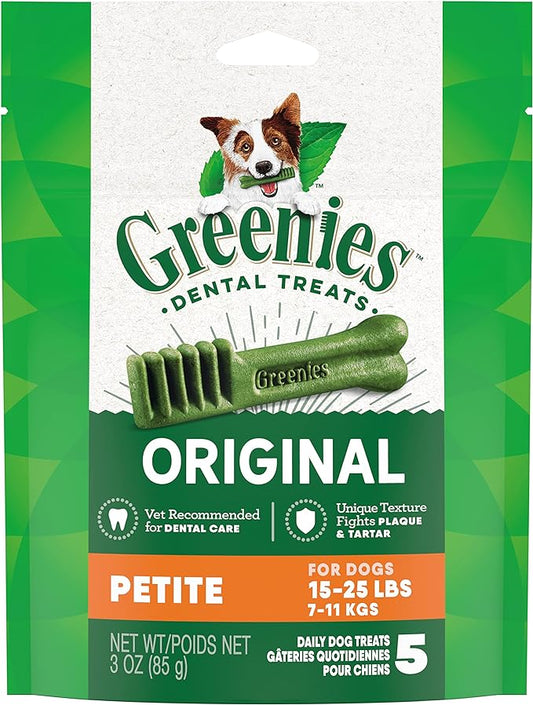Greenies Original Petite Natural Dental Care Dog Treats, 3 oz. Pack (5 Treats)