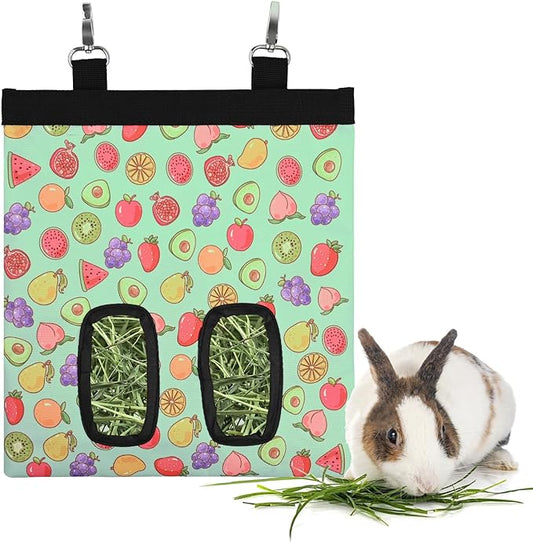 Rabbit Hay Feeder Bag, Guinea Pig Hay Feeder,Bunny Hay Bag, 600D Oxford Cloth Fabric Pet Hay Hanging Feeder Storage for Rabbit, Small Animal.