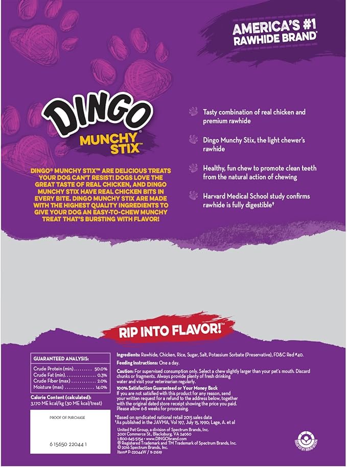 Dingo Munchy Stix Rawhide And Chicken Treat For Dogs, 30 Ct