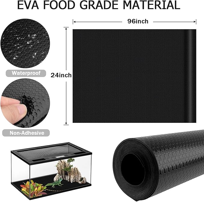 Reptile Tank Accessories,EVA Leopard Gecko Bearded Dragon Tank Accessories, Terrarium Tank Decor Carpet Substrate for Lizard, Iguana, Snake, Tortoise, Non-Adhesive Reptile Habitat Bedding, Black