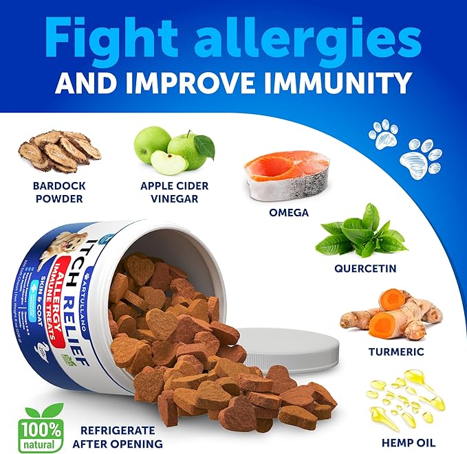 Dog Allergy Relief Chews - Itch Relief for Dogs - Fish Oil - Omega 3 - Itchy Skin Relief - Seasonal Allergies - Anti Itch Support & Hot Spots - Immune Health Supplement for Dogs