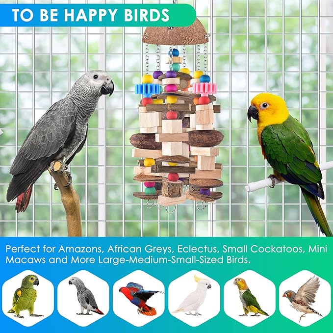 KATUMO Bird Toy, Large Parrot Toy Durable Wooden Blocks Bird Chewing Toy Parrot Cage Bite Toy for African Grey, Cockatoo, Amazon Parrot, Mini Macaw, Medium to Large Birds