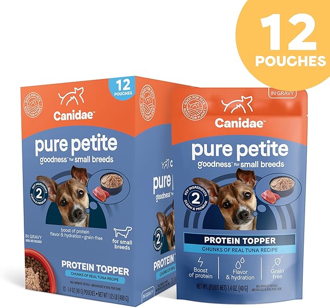 CANIDAE Pure Petite Protein Topper Wet Dog Food for Small Breeds, Chunks of Real Tuna in Gravy Recipe, 1.4 oz. (Case of 12)