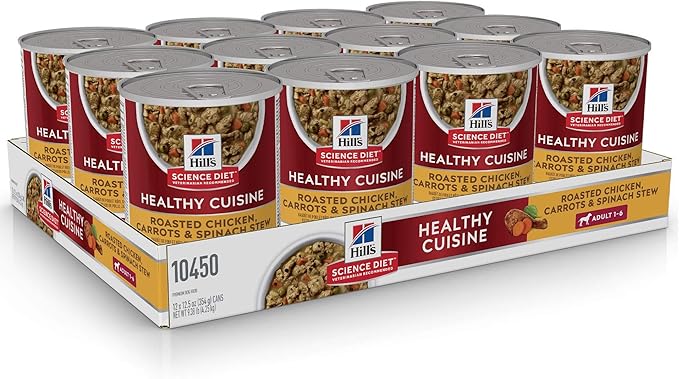 Hill's Science Diet Healthy Cuisine, Adult 1-6, Great Taste, Wet Dog Food, Roasted Chicken, Carrots & Spinach Stew, 12.5 oz Can, Case of 12