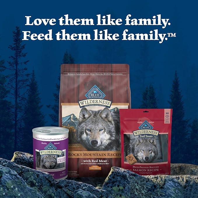 Blue Buffalo Wilderness Rocky Mountain Recipe High-Protein Large Breed Adult Dry Dog Food, Made in the USA with Natural Ingredients Plus Wholesome Grains, Red Meat, 24-lb. Bag