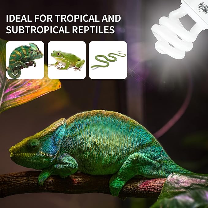 LUCKY HERP 2 Pack UVA UVB Reptile Light, 15W 5.0 UVB Bulb for Tropical and Sub Tropical Reptiles, Compact Fluorescent Terrarium Lamp, Reptile UVB Bulb for Chameleons, Lizard, Turtle