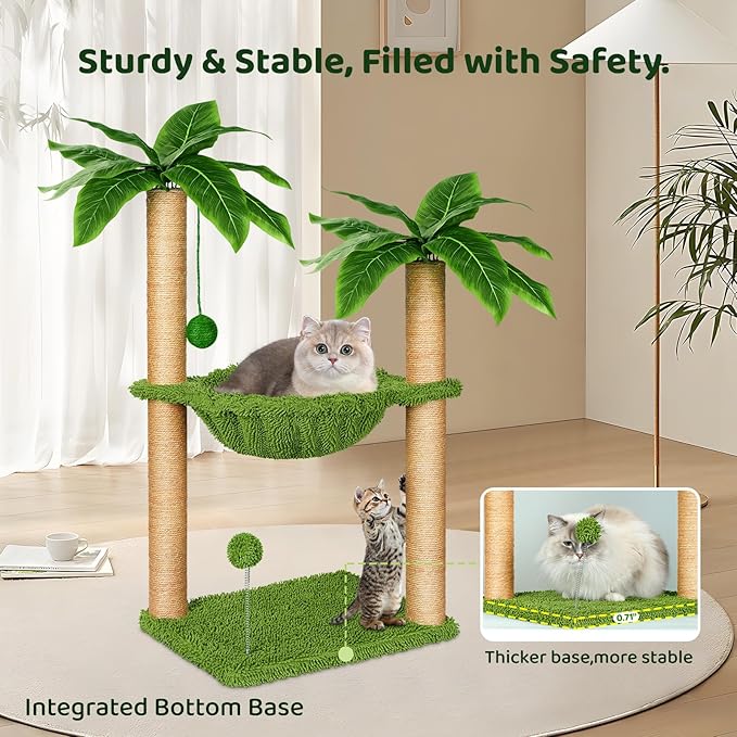 Cat Tree with Hammock and Premium Sisal Scratching Post,Activity Dangling Ball and Spring Ball for Indoor Kittens/Cats